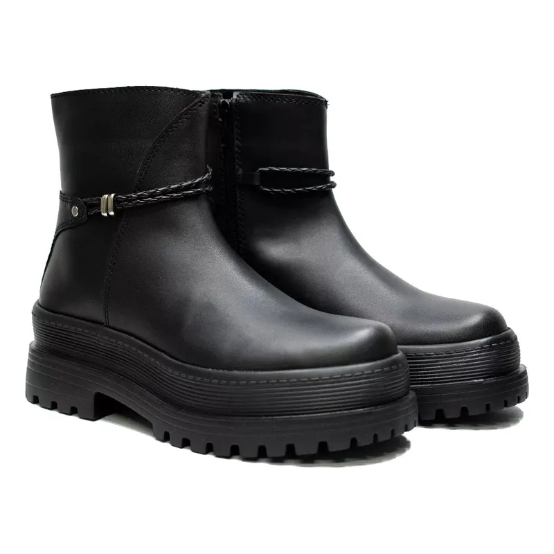 A2B - Botines Negros de Plataforma con Detalle Trenzado