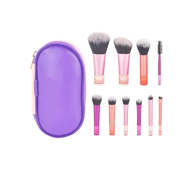 GENERICO - KIT SET JUEGO MINI BROCHAS MAQUILLAJE VIAJE ESTUCHE X 10 PCS