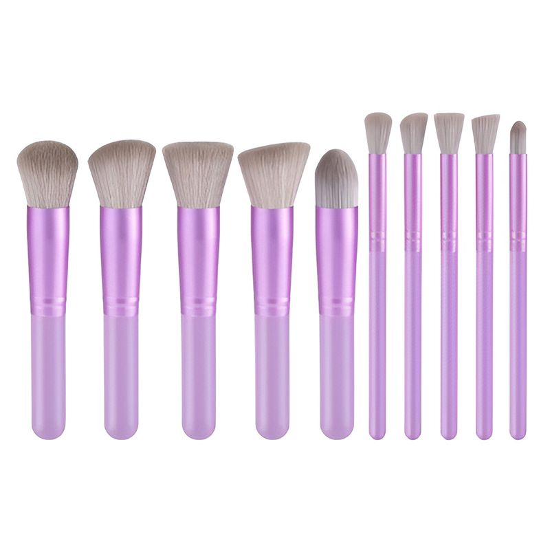 GENERICO - KIT SET BROCHAS MAQUILLAJE VIAJE ESTUCHE 10 PCS-MORADO