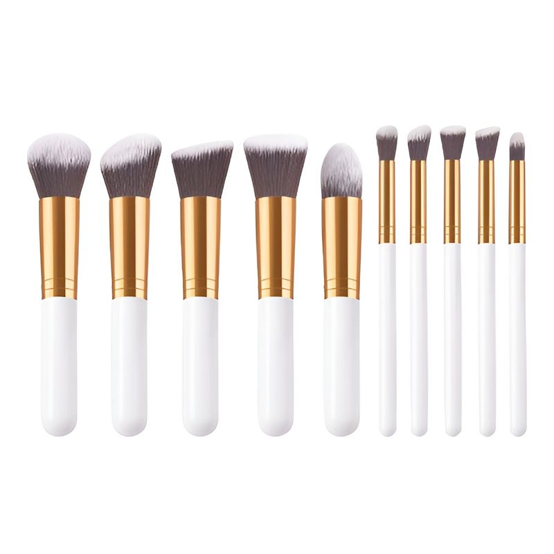 GENERICO - KIT SET BROCHAS MAQUILLAJE VIAJE ESTUCHE 10 PCS-BLANCO