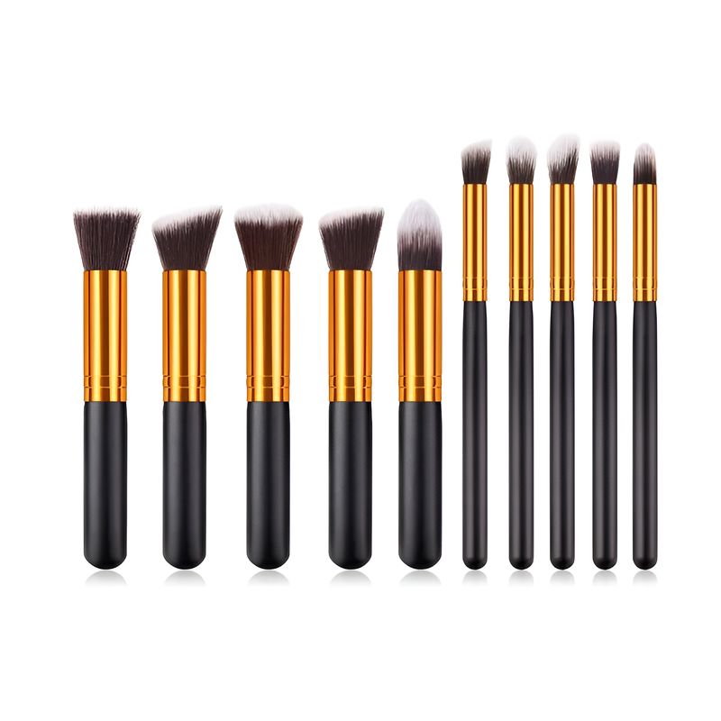 GENERICO - KIT SET BROCHAS MAQUILLAJE VIAJE ESTUCHE 10 PCS-NEGRO