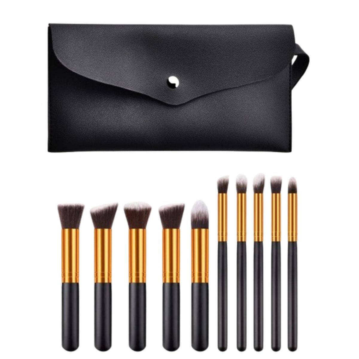 GENERICO - KIT SET BROCHAS MAQUILLAJE VIAJE ESTUCHE 10 PCS-NEGRO