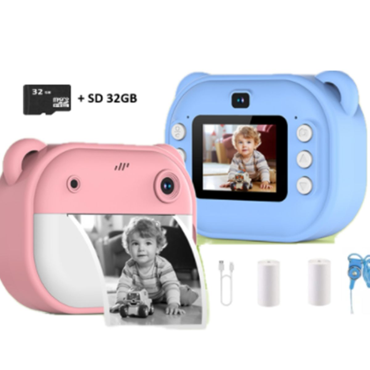 AGUGU STORE - Camara De Impresion Instantanea Digital Infantil + Sd 32 Gb