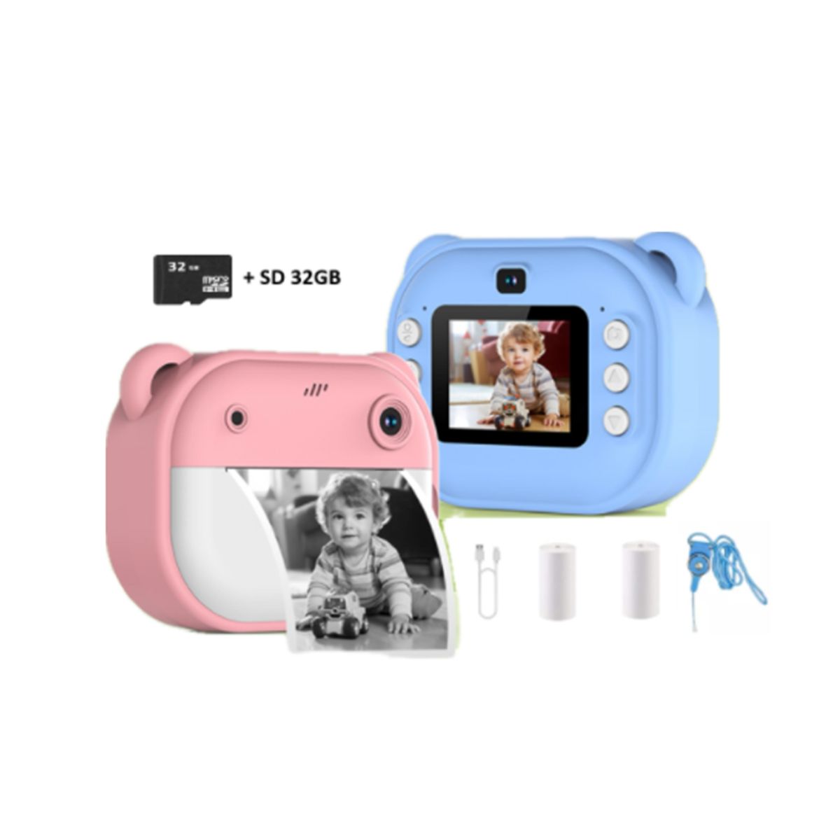 AGUGU STORE - Camara De Impresion Instantanea Digital Infantil + Sd 32 Gb