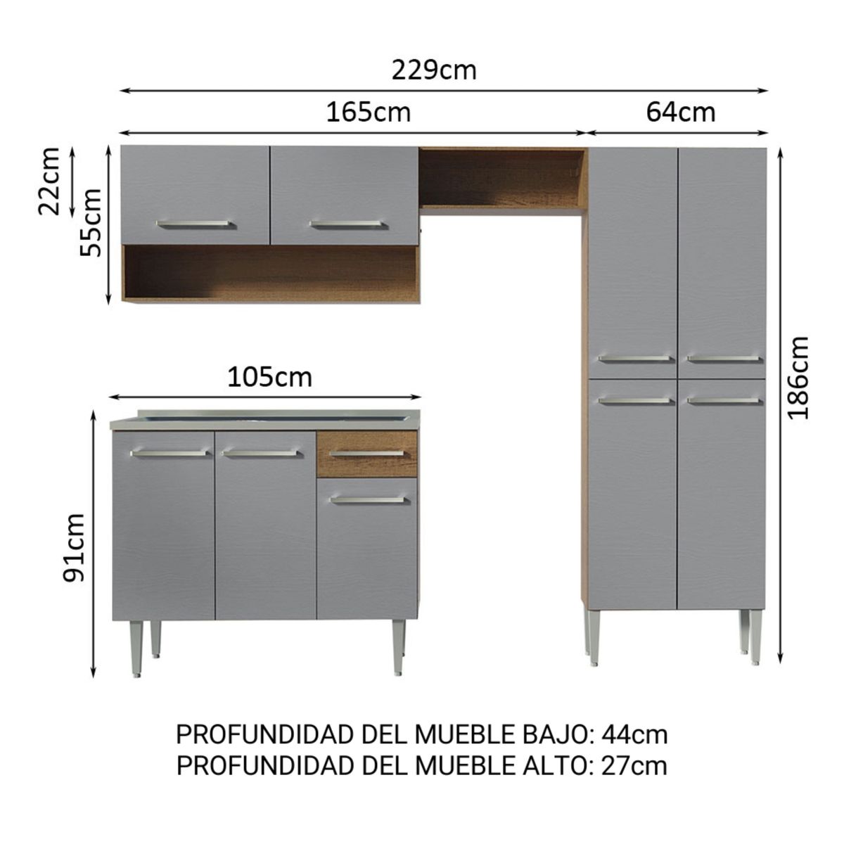 MADESA - Cocina Integral Emilly 2.30 m con Mesón de Acero 10