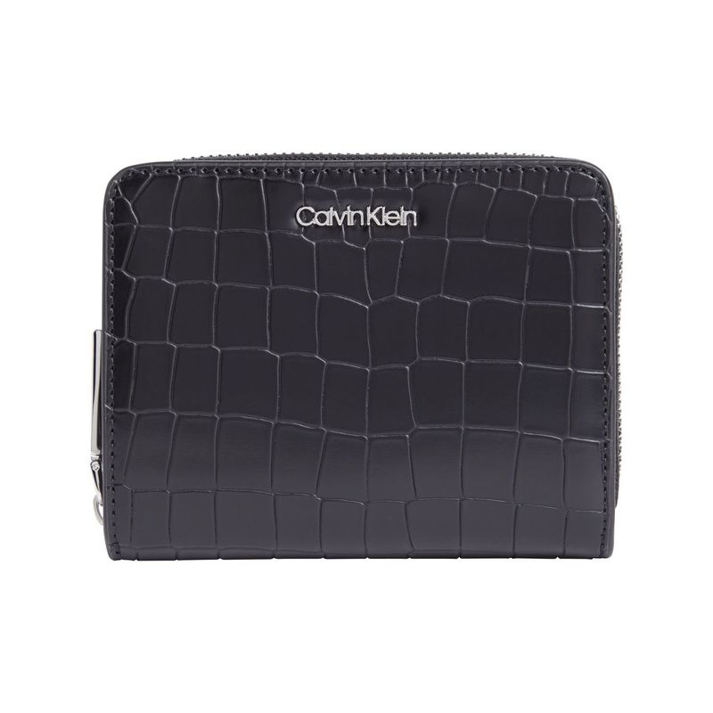 CALVIN KLEIN - Billetera negra con cremallera estilo cocodrilo Calvin Klein