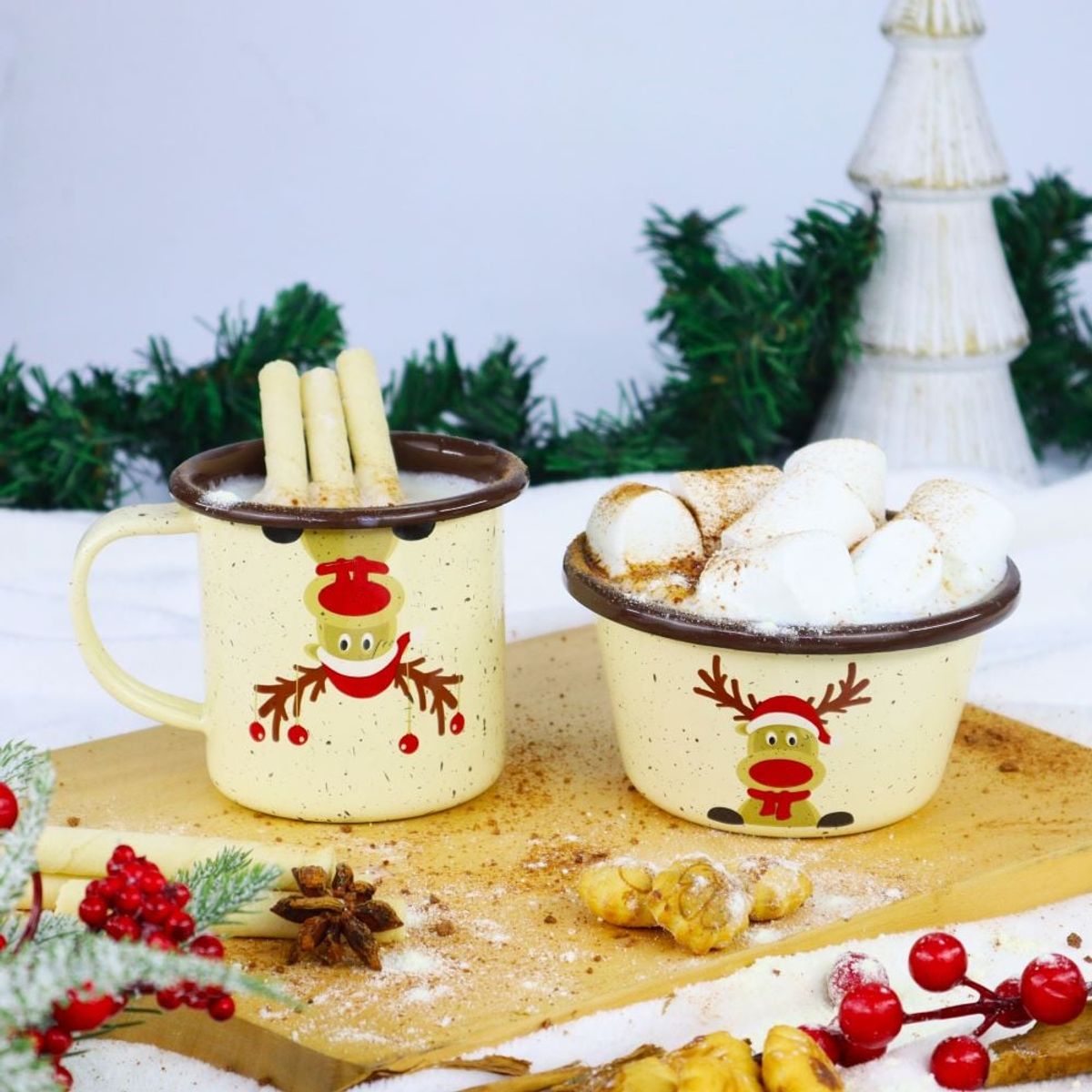 MACUIRA - Set de Mug Y Bowl Reno Rudolph en Peltre Navidad Macuira