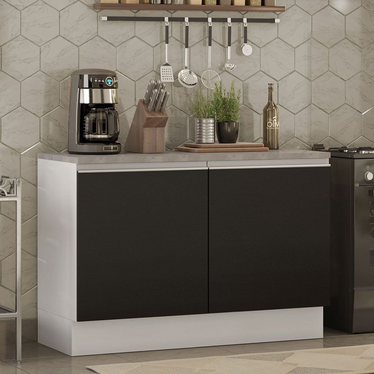 MADESA - Mueble de Cocina Bajo Glamy 1.20 m 2 Puertas con Encimera Blanco/Negro