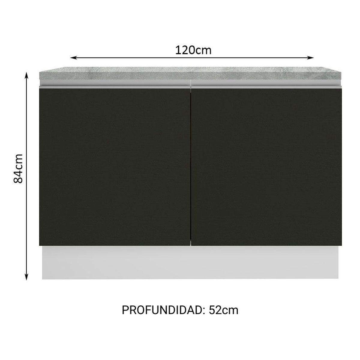 MADESA - Mueble de Cocina Bajo Glamy 1.20 m 2 Puertas con Encimera Blanco/Negro
