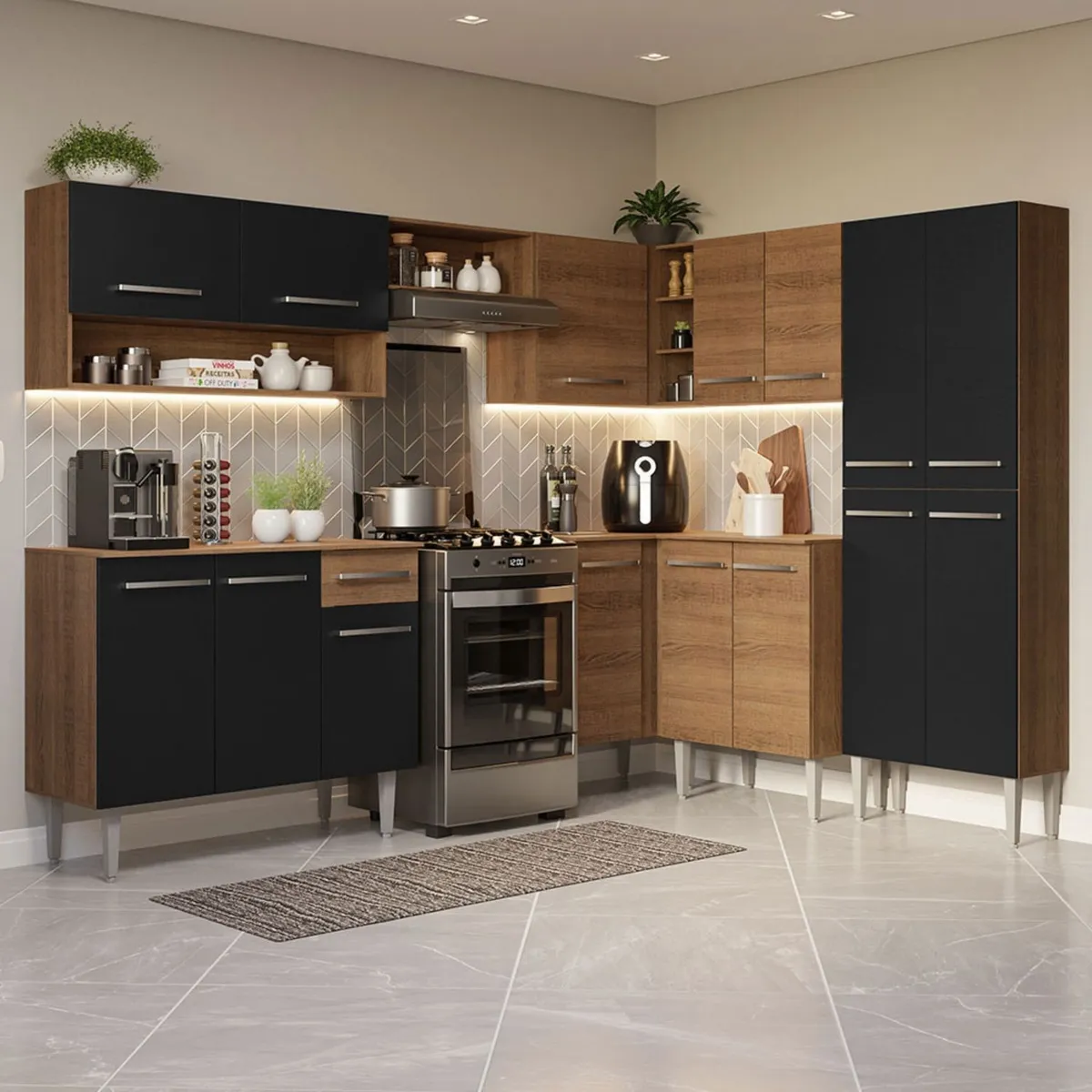 MADESA - Cocina Integral de Esquina Emilly 4.20 m Marrón/Negro/Marrón 02