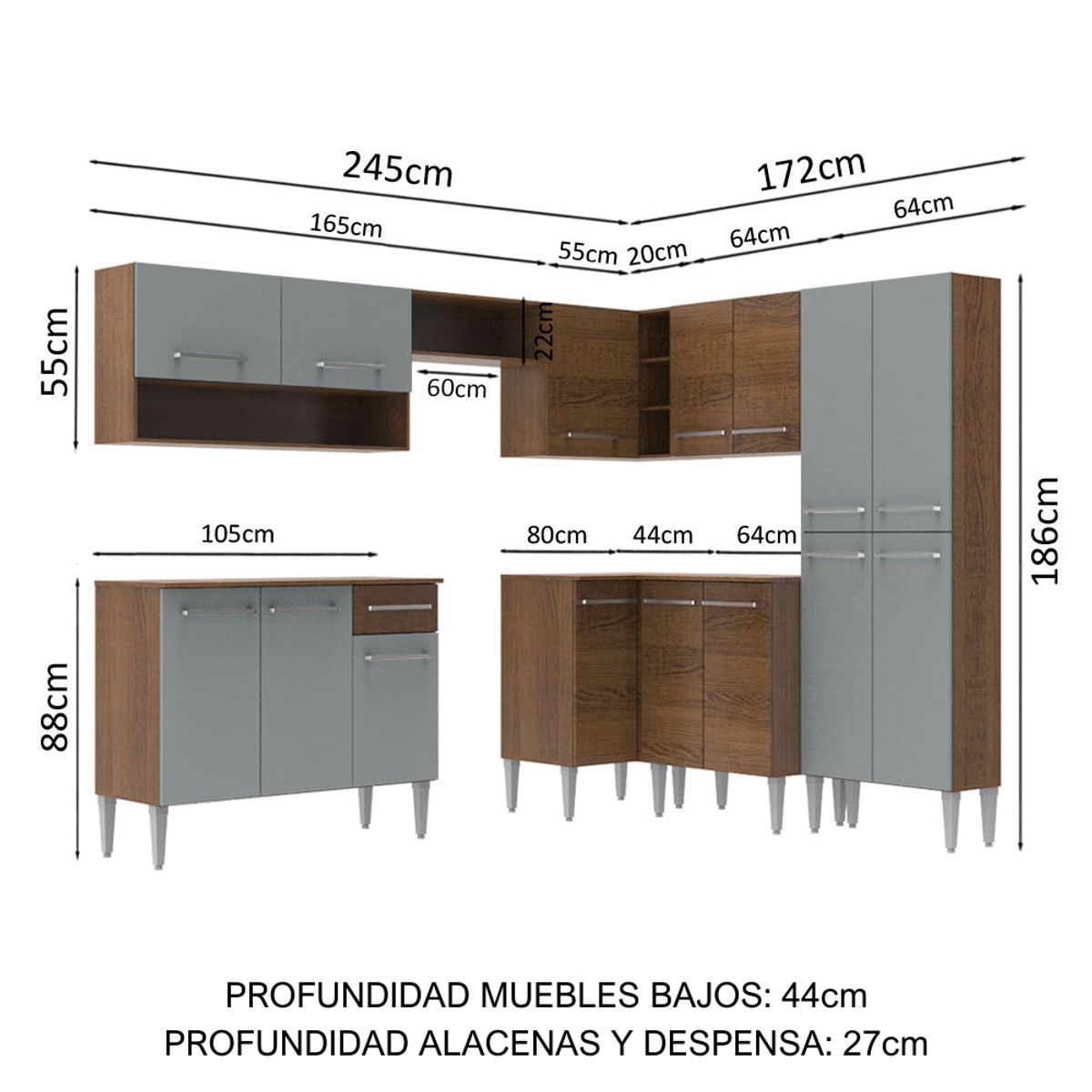 MADESA - Cocina Integral de Esquina Emilly Ice 4.20 m
