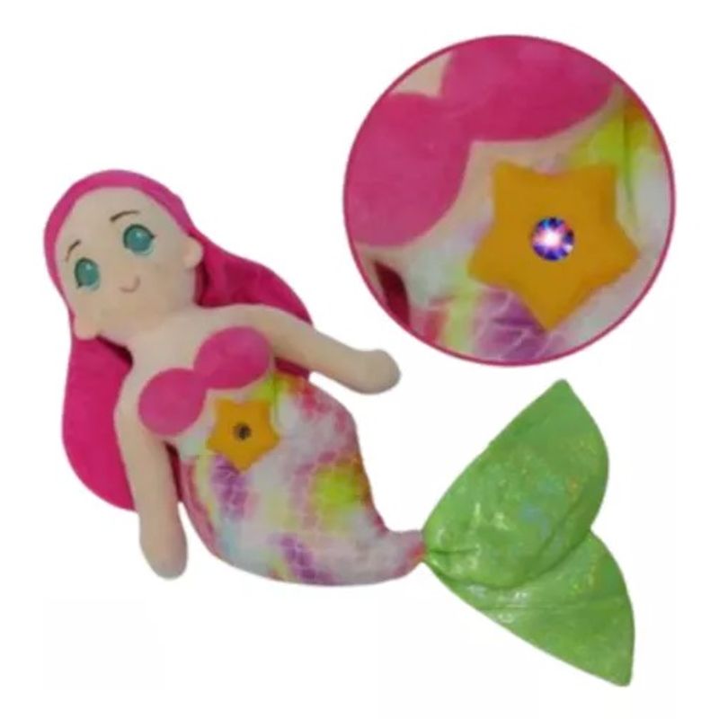 GENERICO - Muñeco Peluche Sirena Proyector Estrellas