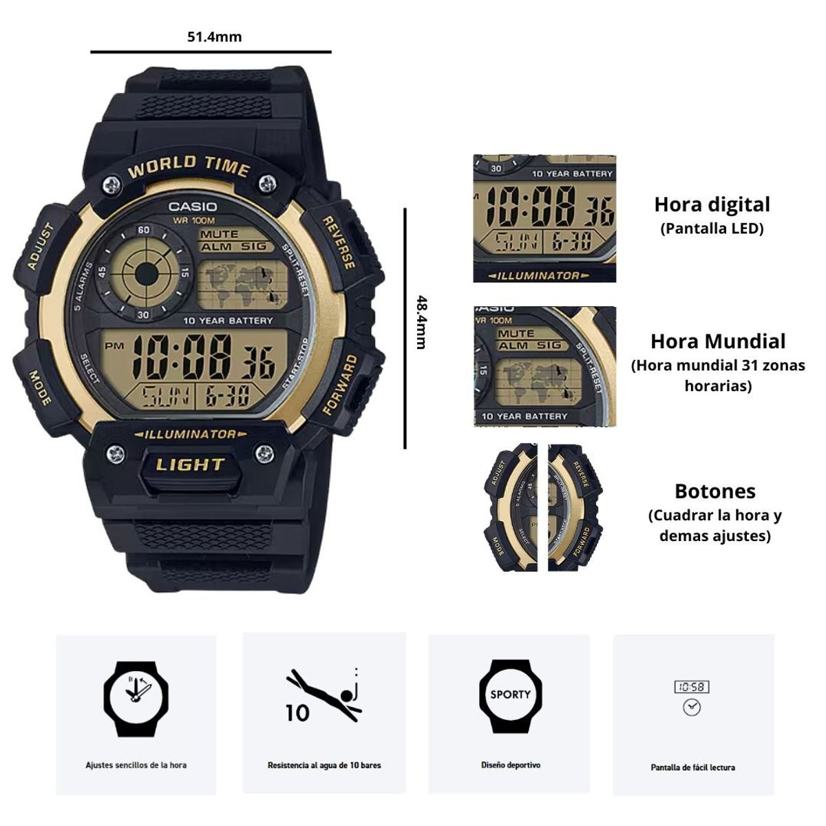 CASIO - Reloj Casio Modelo AE-1400WH-9A Diseño Deportivo