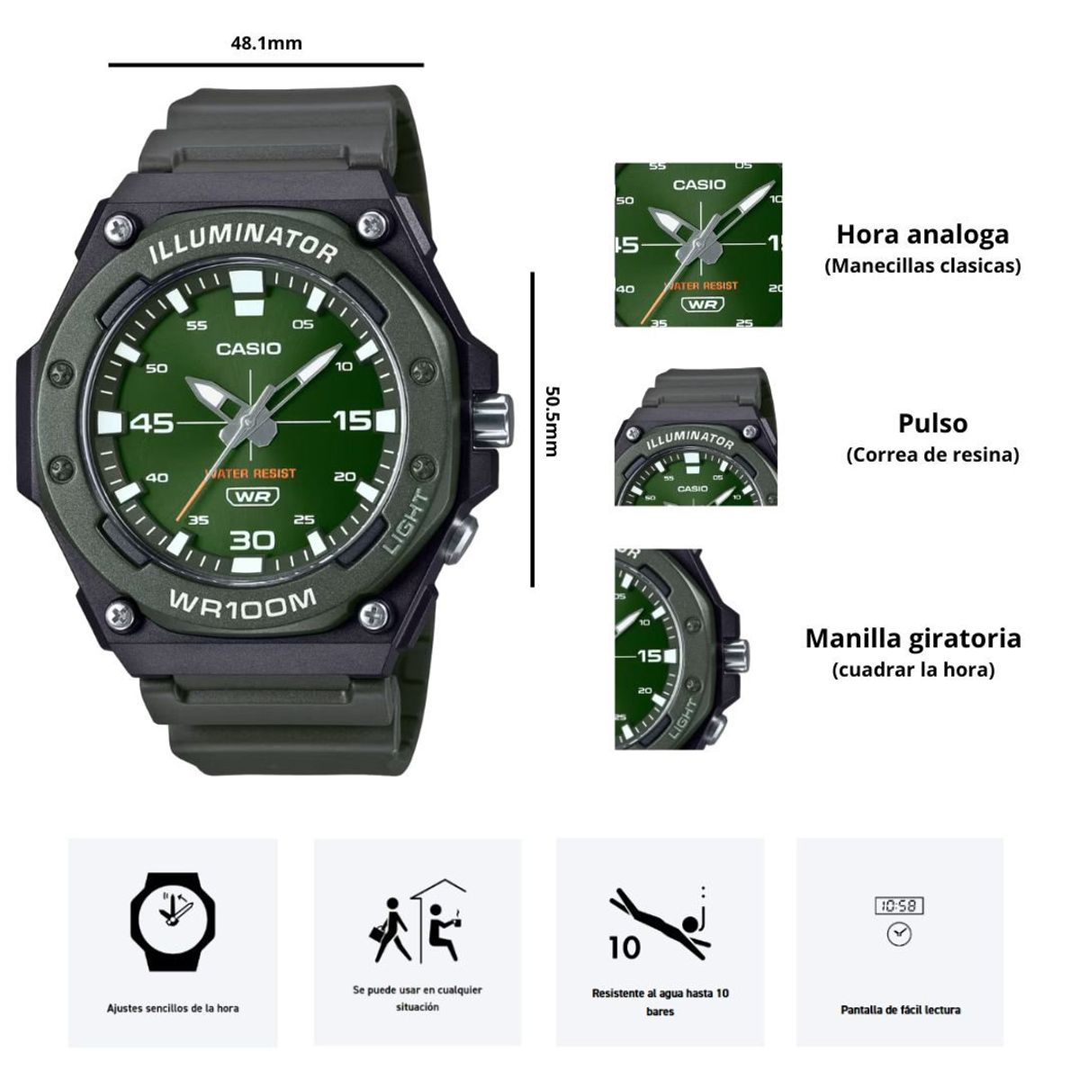 CASIO - Reloj Casio Modelo MW-620H-3A Diseño Deportivo