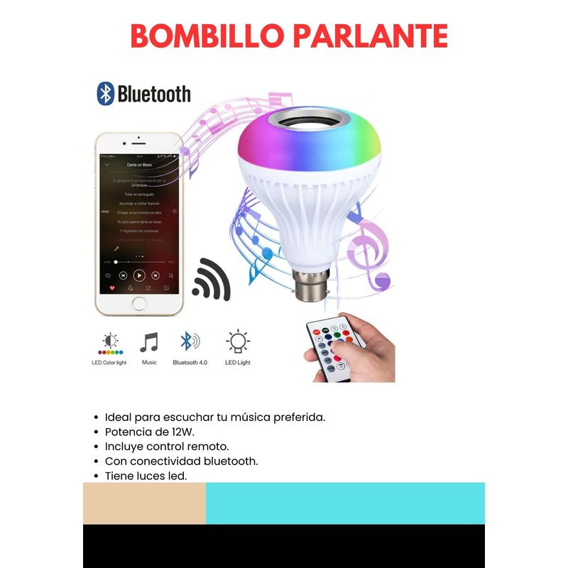 GENERICO - Bombillo Parlante Blutooth Led Multicolor Control Remoto