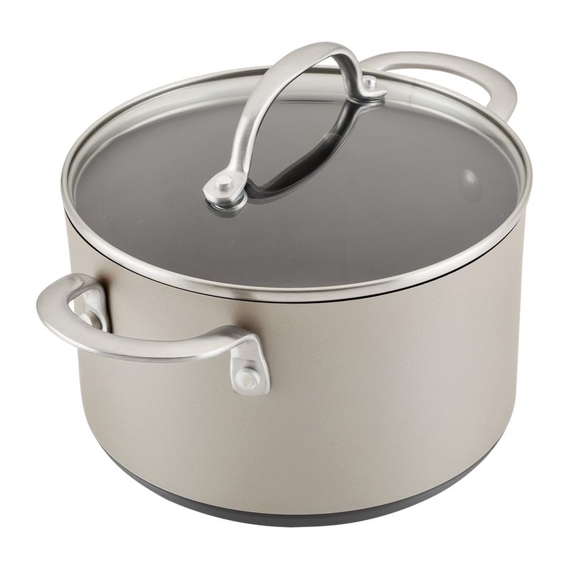 ANOLON - Olla 20cm con tapa de vidrio templado anodizado duro antiadherente