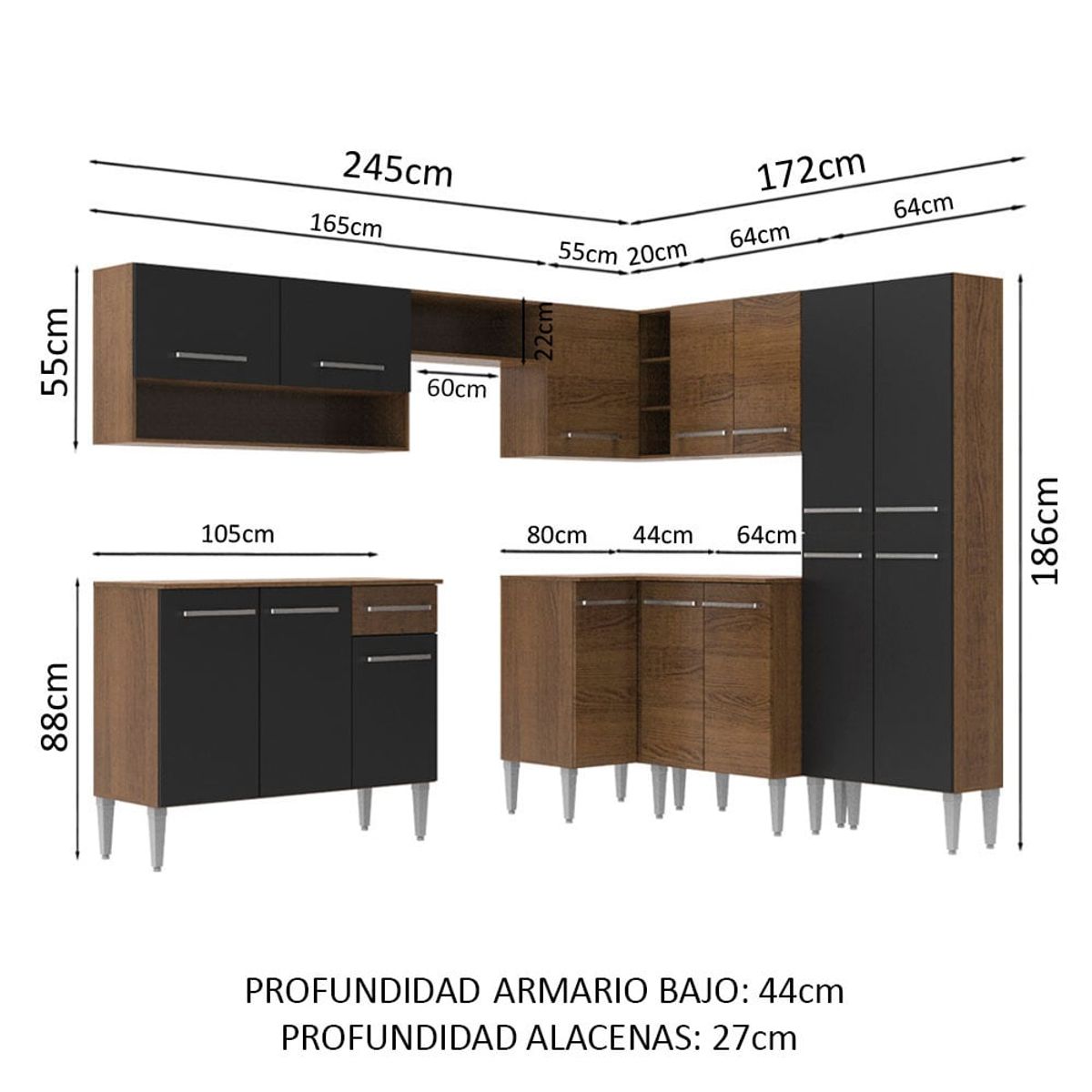 MADESA - Cocina Integral de Esquina Emilly Ice 4.20 m