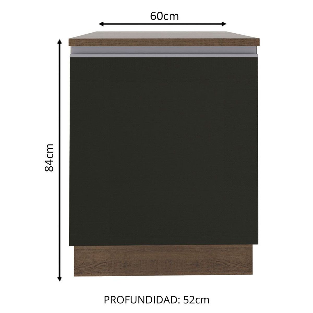 MADESA - Mueble de Cocina Bajo Glamy 60 cm 1 Puerta Marrón/Negro