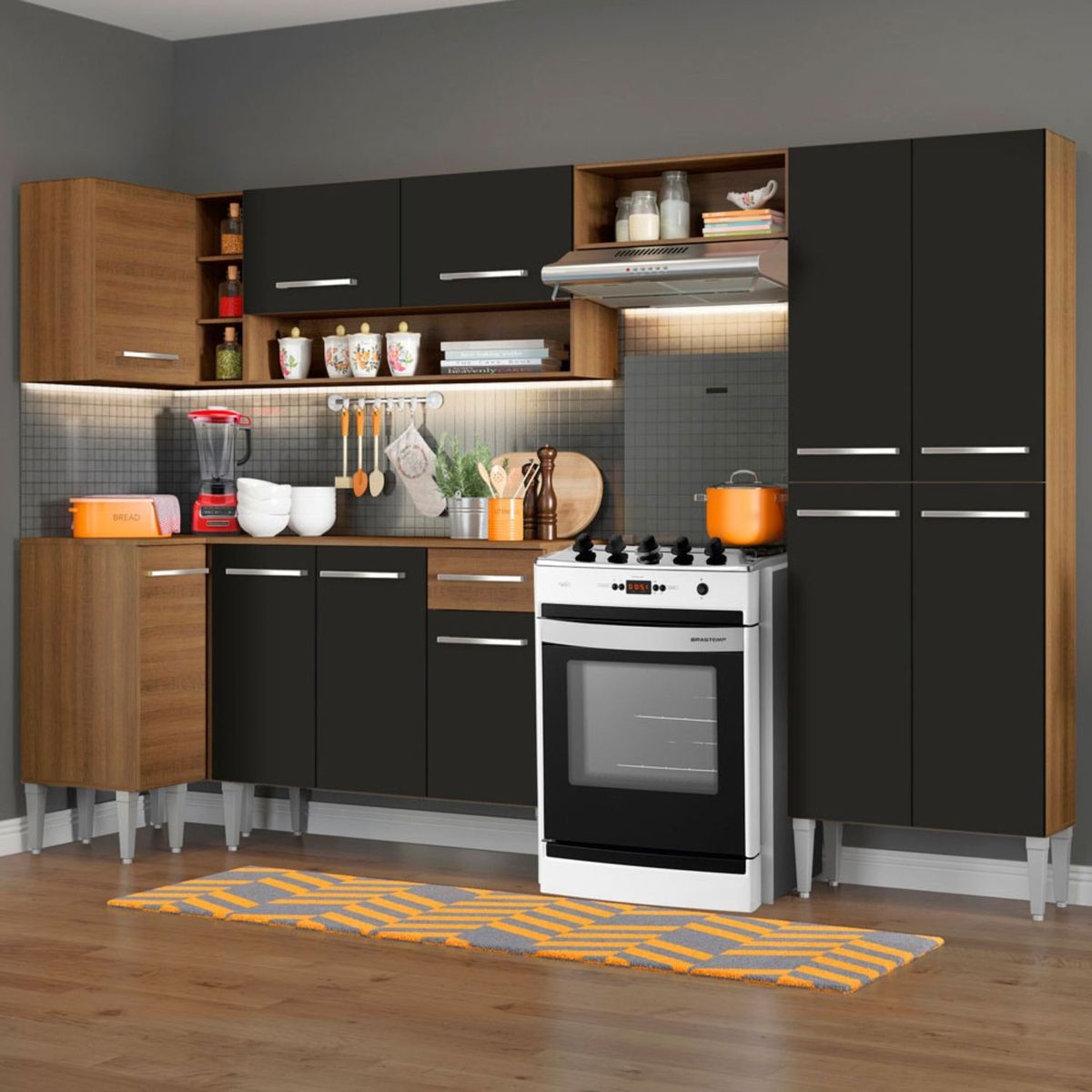 MADESA - Cocina Integral de Esquina Emilly Sun 3.50 m Marrón/Negro