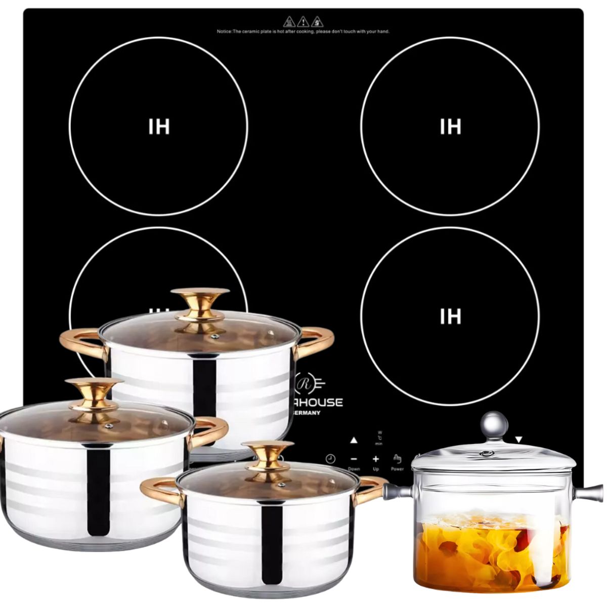 RENAHOUSE - Estufa De Inducción 3600w Empotrable Juego De Ollas Renahouse