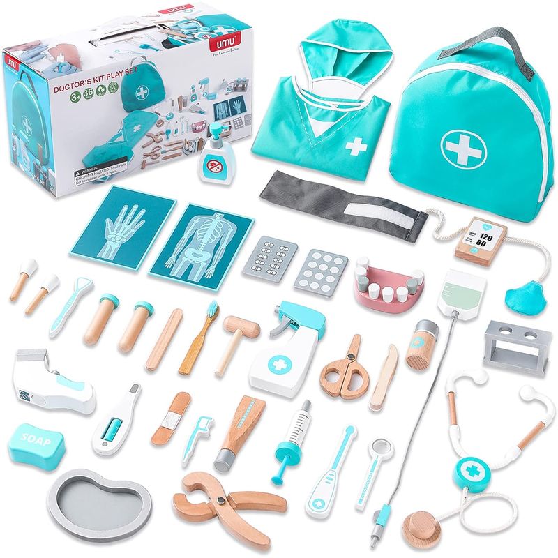 KOBALT - Kit de médico para niños de simulación: 36 piezas de madera