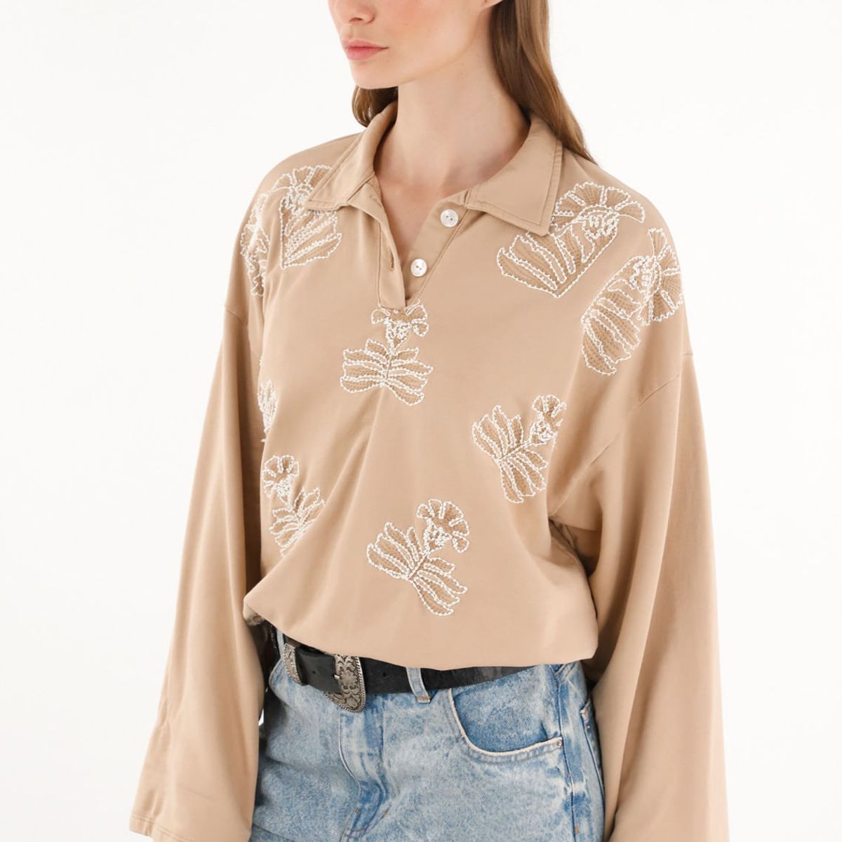 TENNIS - Buzo tipo polo con bordados para mujer