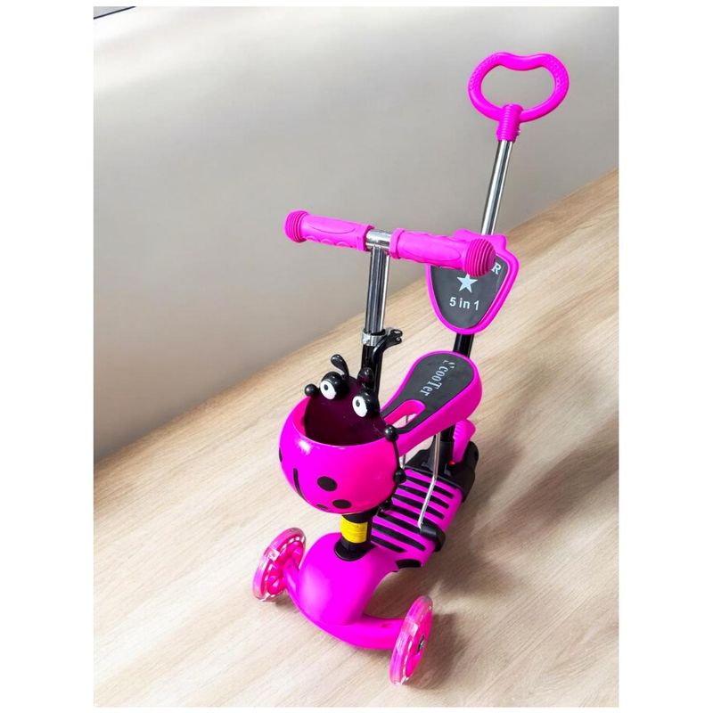 GENERICO - Patineta Scooter 5 En 1 Mariquita Rosada