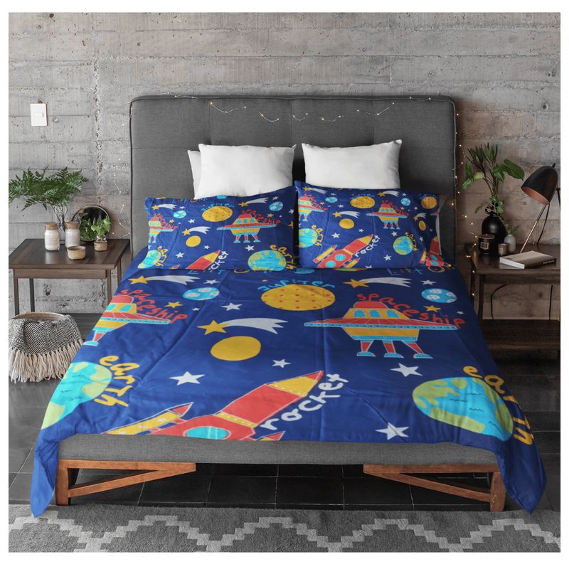 GENERICO - Juego De Sabanas Doble Ultrasuave Azul Espacial Multicolor