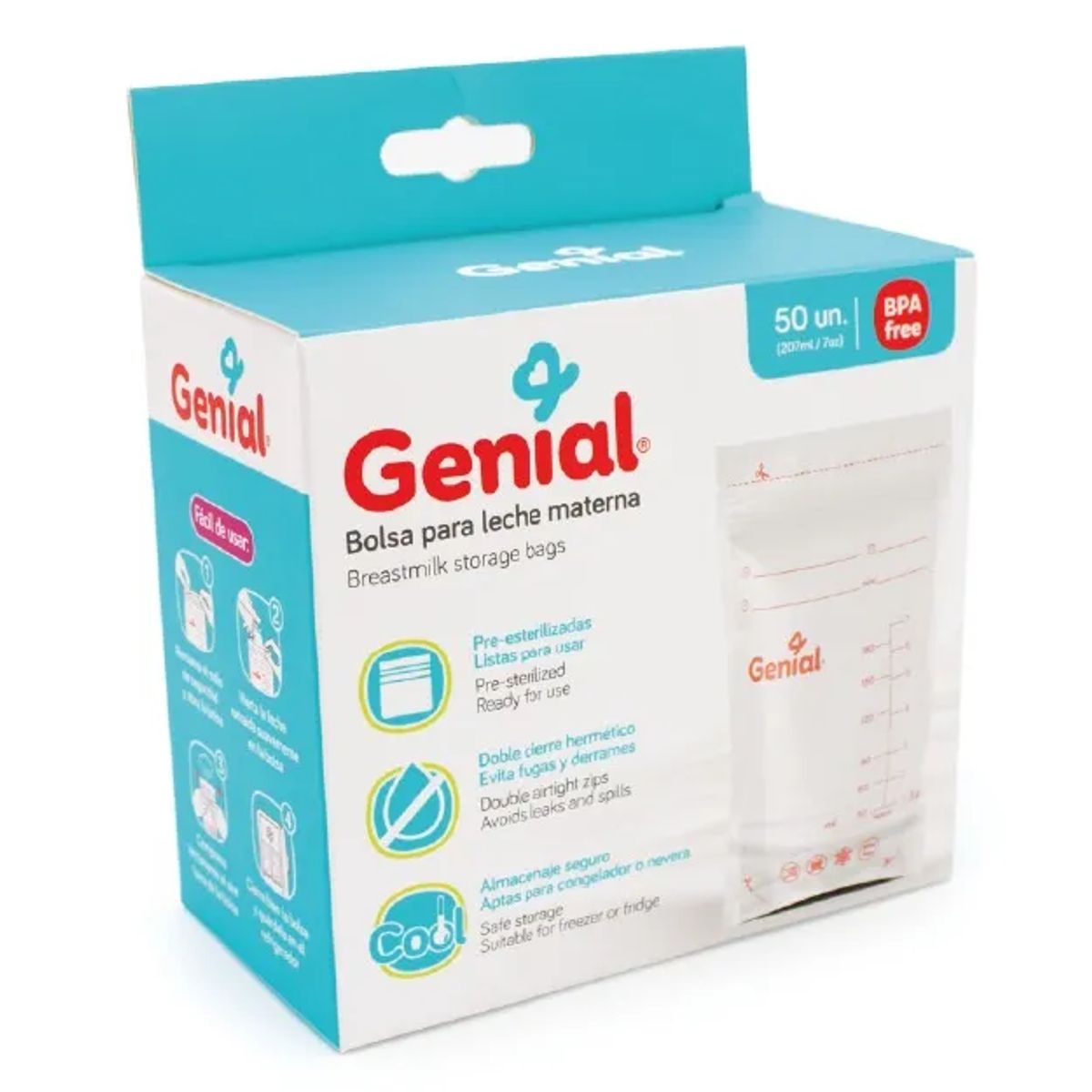 GENIAL - Bolsas de almacenamiento Leche Materna para bebe marca  Genial  X 50 Und