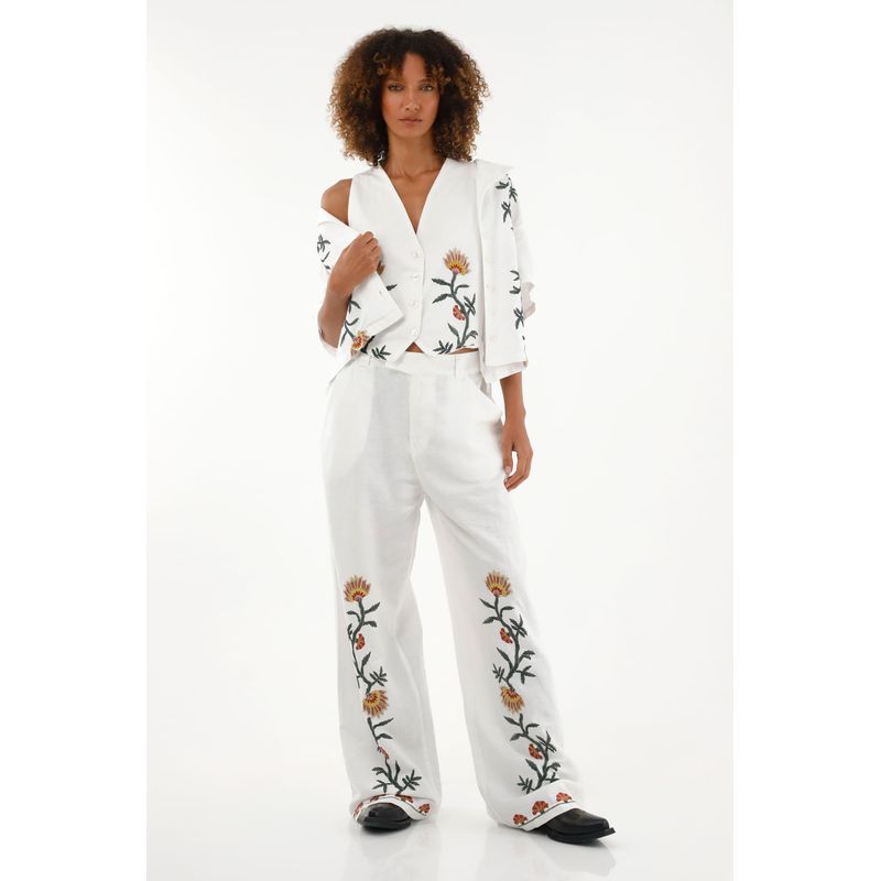 TENNIS - Pantalón Recto de tiro medio con bordados para mujer