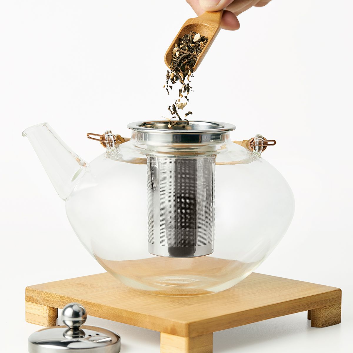 BONJOUR - Tetera Zen de vidrio soplado a mano con infusor de acero inoxidable