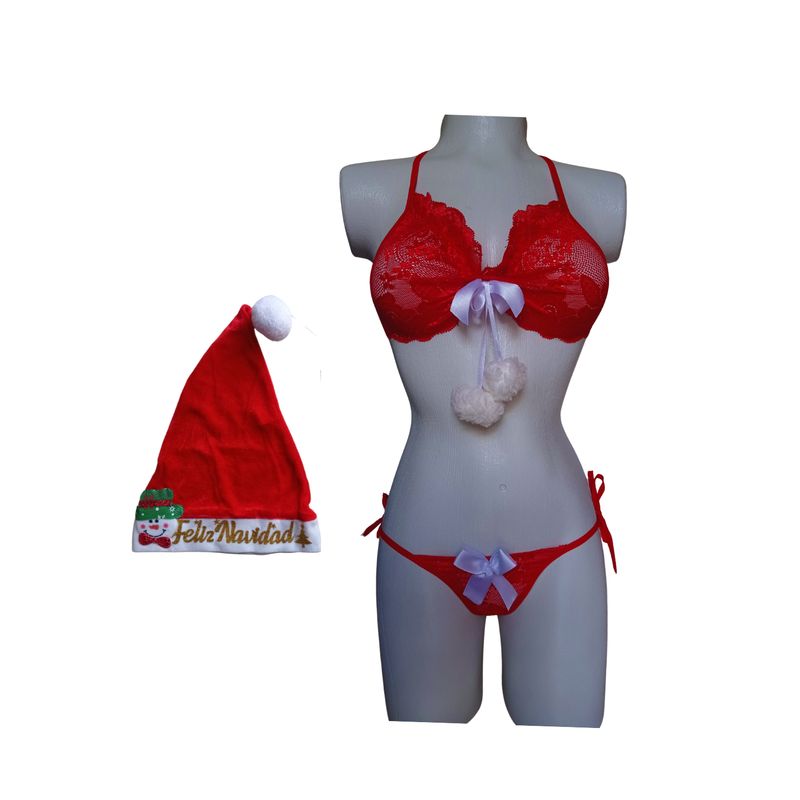 GENERICO - Conjunto sensual ropa interior Mama Noel con gorro medias Sexy