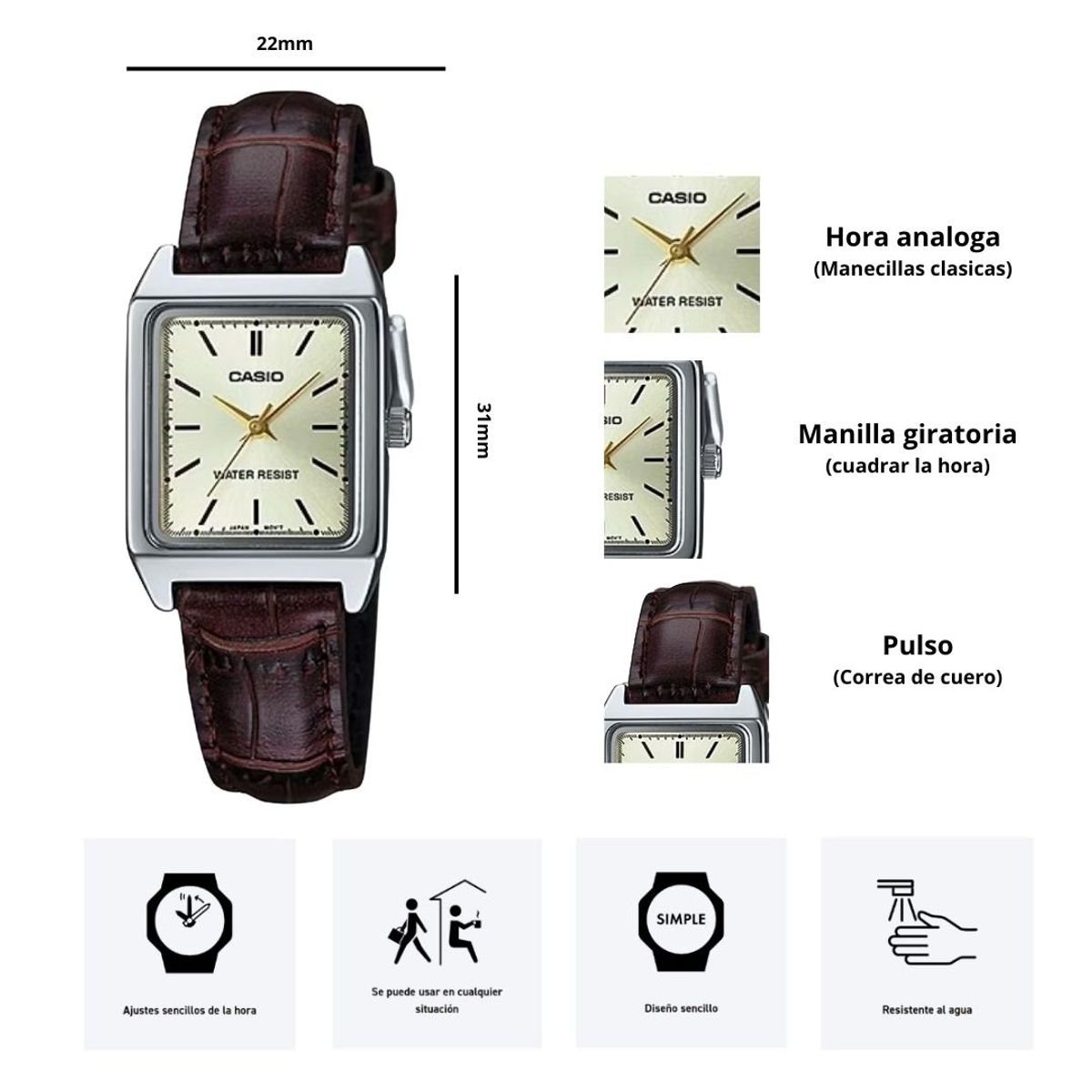 CASIO - Reloj Casio Modelo LTP-V007L-9E Diseño Elegante