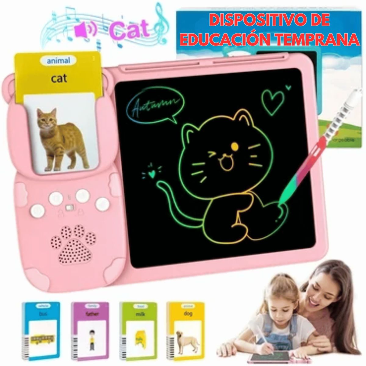 GENERICO - Tablet Infantil Educativa +112 Tarjetas Inglés Español
