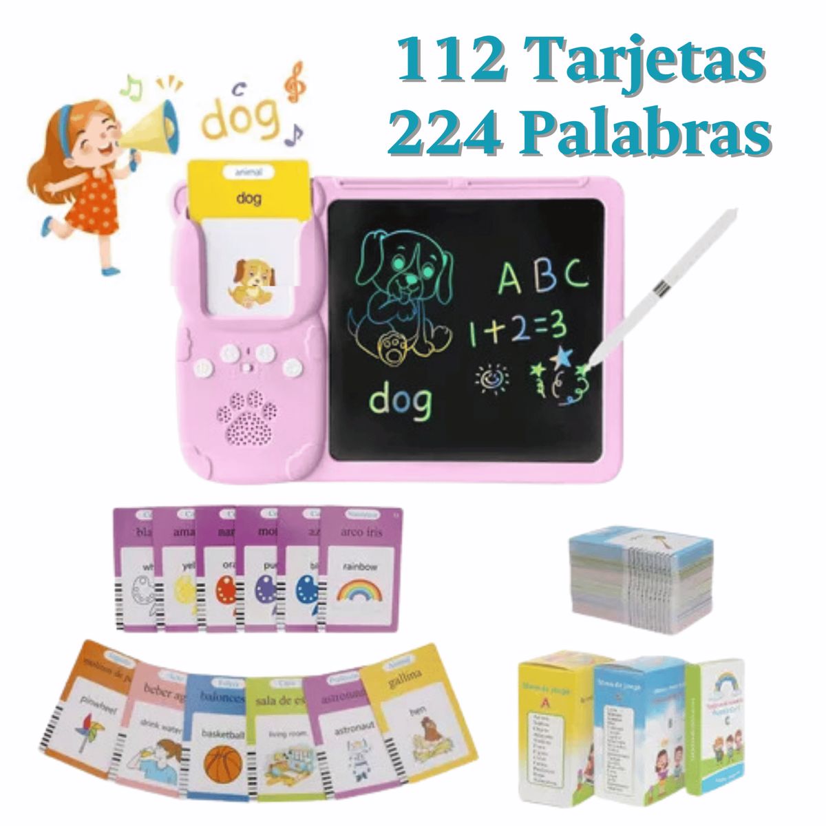 GENERICO - Tablet Infantil Educativa +112 Tarjetas Inglés Español