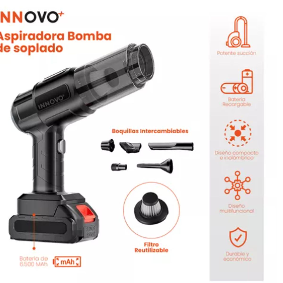 INNOVA - Aspiradora Portátil Inalámbrica Multifuncional Recargable