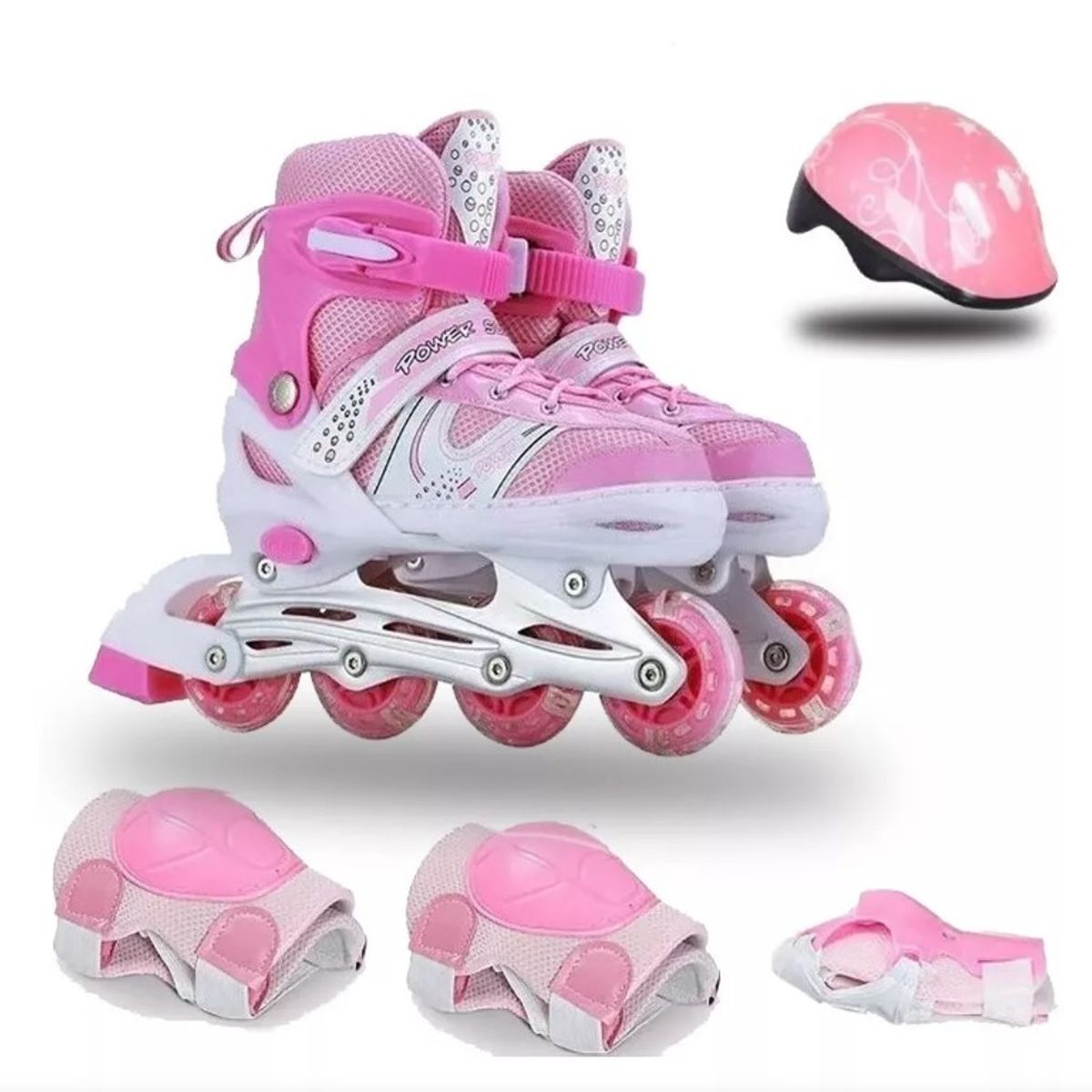 ZHOPI CO - Patines En Linea Expandibles Talla S Rosa Con Kit Seguridad