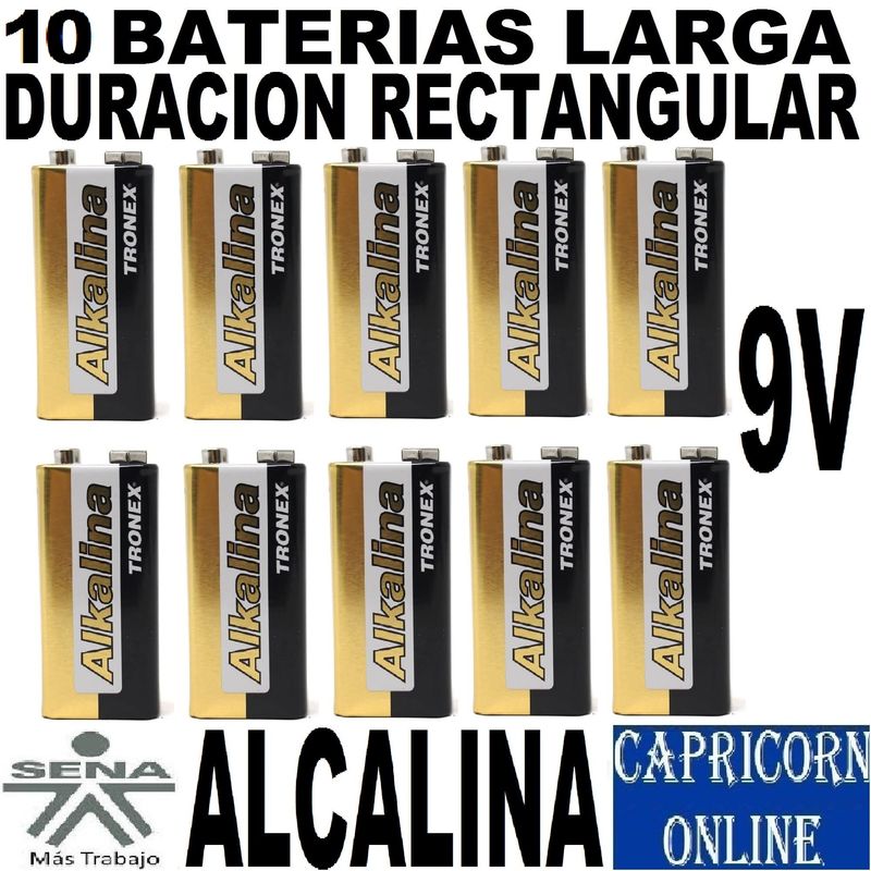 TRONEX - 10 Baterías Pilas 9v Alcalinas Rectangulares