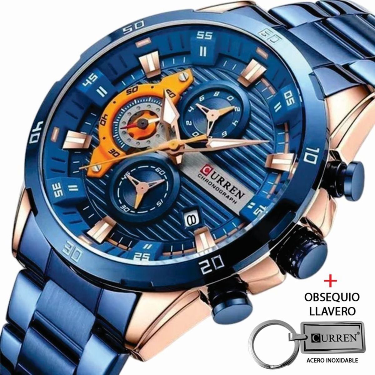 CURREN - Reloj Curren Acero Inoxidable Cronógrafos 8402 Mas Llavero_.