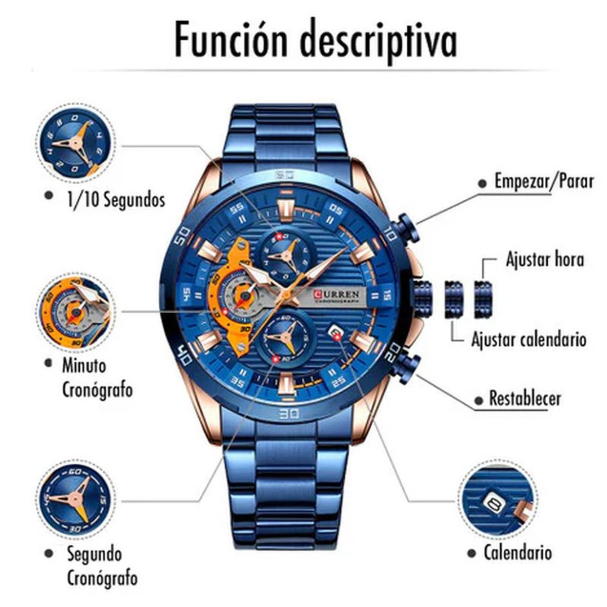 CURREN - Reloj Curren Acero Inoxidable Cronógrafos 8402 Mas Llavero_.