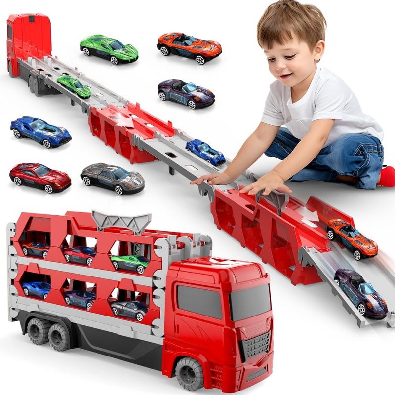 GENERICO - Camión Remolque Transporte y Pista + 6 Carros Juguete Niños