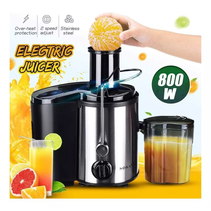 GENERICO - Extractor Jugos Automatico Frutas Verduras Sokany 800w Negro Plateado