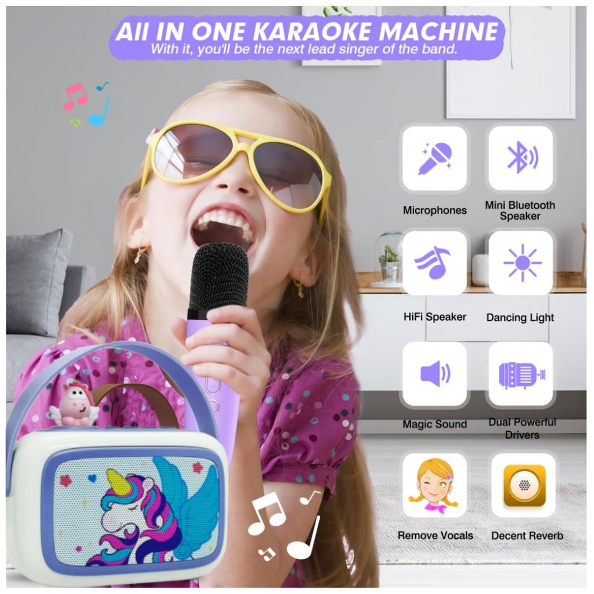 ONE PIXEL - Kit Parlante Y Micrófono Karaoke Para Niños Bluetooth Led