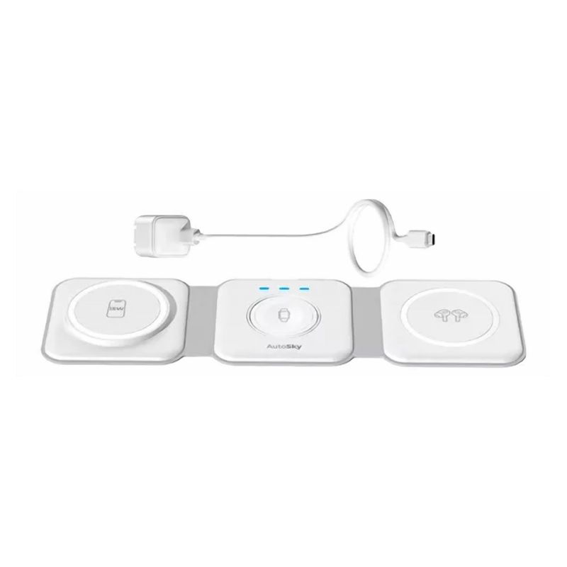 AUTOSKY - Cargador Magsafe 3 en 1 Usb Tipo C 15W iPhone Watch Airpods