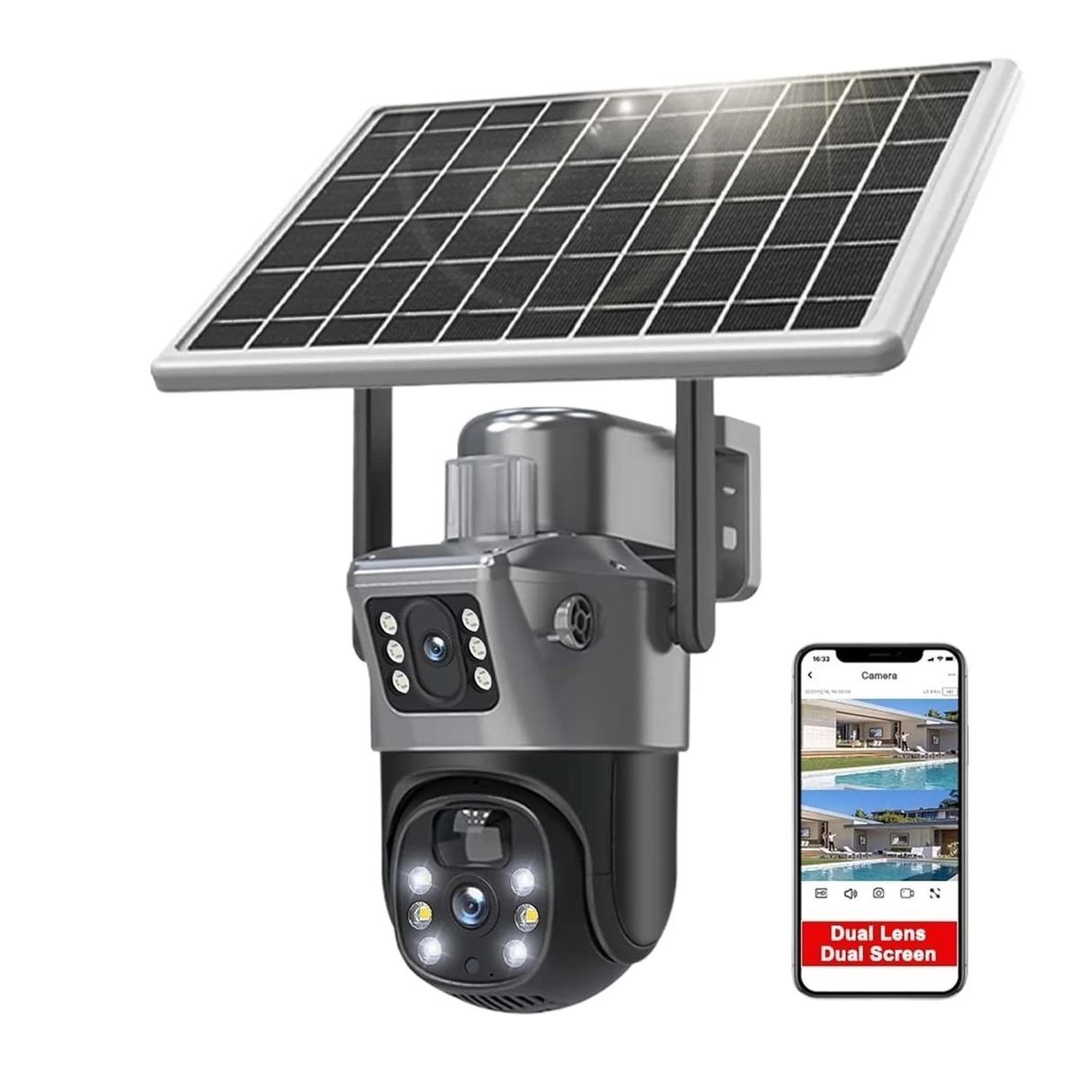 GENERICO - Camara Solar Doble Lente Panel Solar Bateria 8000mA Wifi