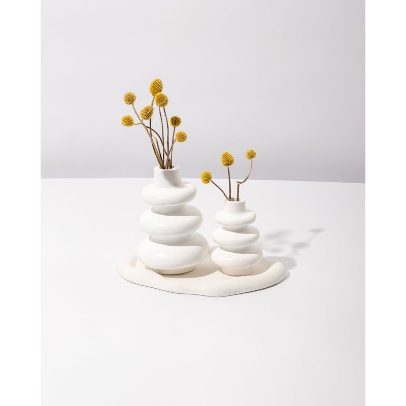 DECORACIONES ALE Y GABI - Juego de 2 Jarrones Decorativos Minimalistas Flores  Y Base