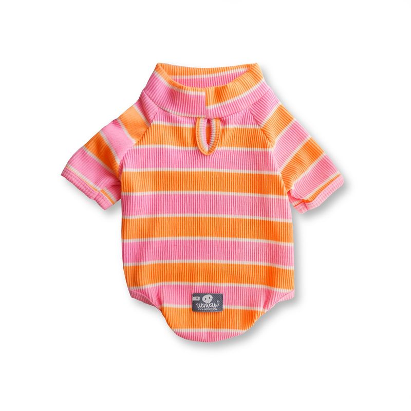 WAWAW - Saco para perro talla S cuello nerú rayas naranja y fucsia