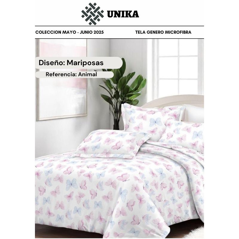 SIRENITAS - Juego de sabanas Cama Sencilla Mariposas Blanco