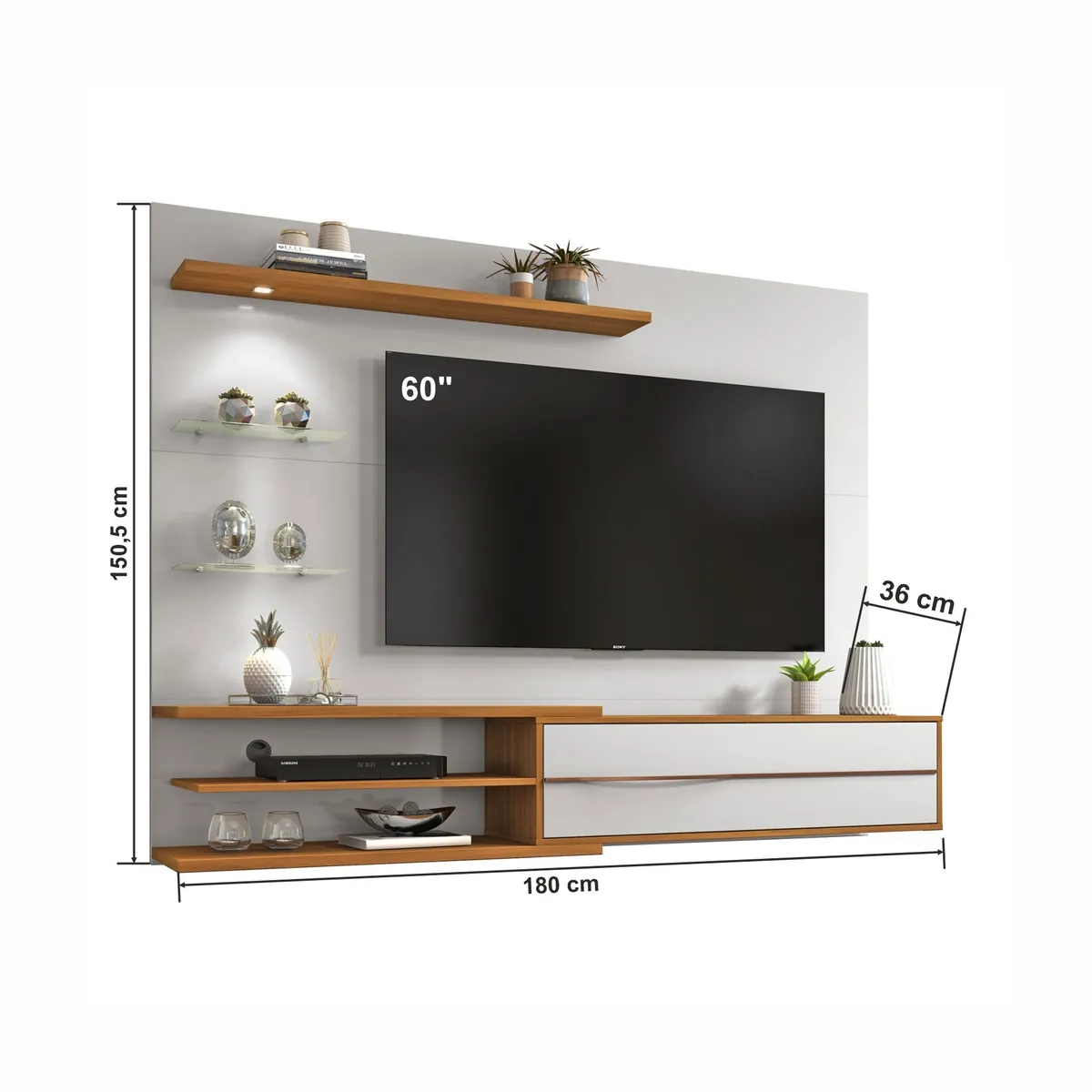 MULTIMUEBLES - PANEL 1115 PARA TV 60 NOGAL BLANCO