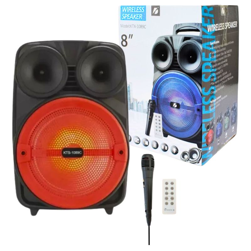 GENERICO - Parlante BT 8 Pulgadas KTX 1089C 50W Naranja Control + Micrófono